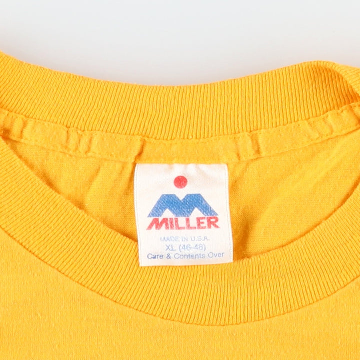 90'S Miller Print T-Shirt, Made in USA, Men's XL equivalent, Vintage polyester yellow type Vintage Second Hand