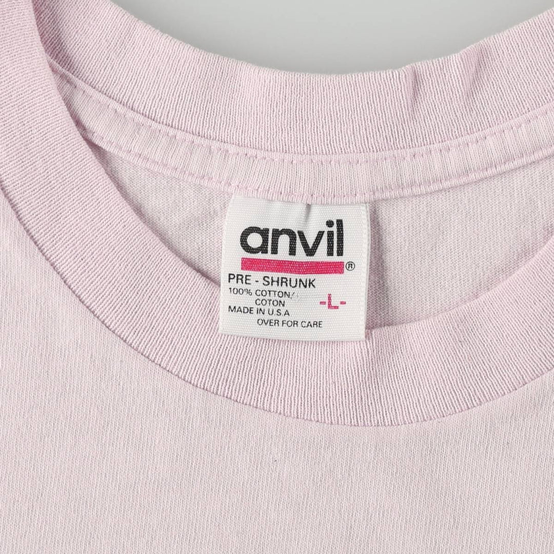 90'S Anvil Printed T-shirt, Made in USA, Men's L size, Vintage cotton pink type Vintage Second Hand