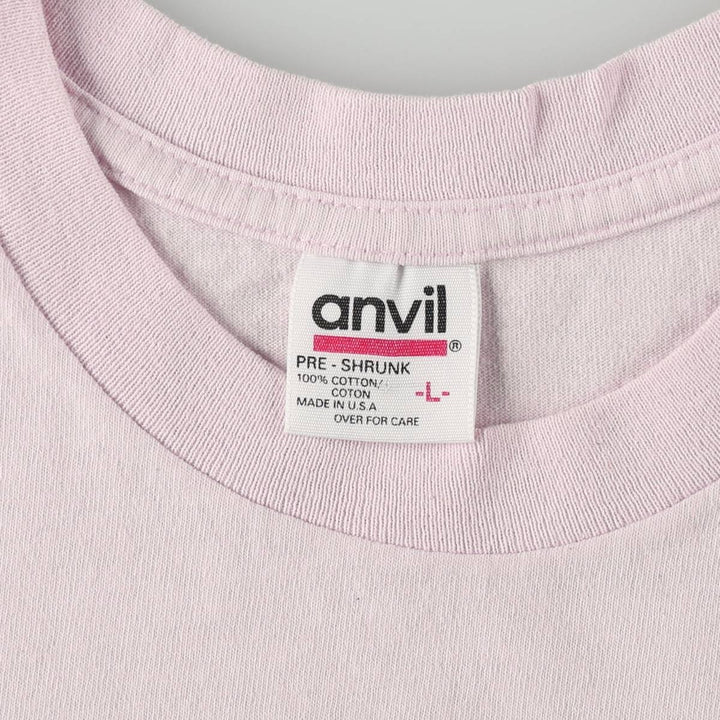 90'S Anvil Printed T-shirt, Made in USA, Men's L size, Vintage cotton pink type Vintage Second Hand