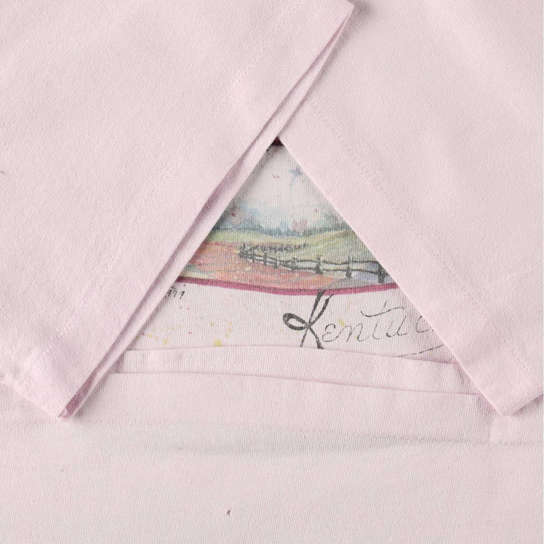90'S Anvil Printed T-shirt, Made in USA, Men's L size, Vintage cotton pink type Vintage Second Hand