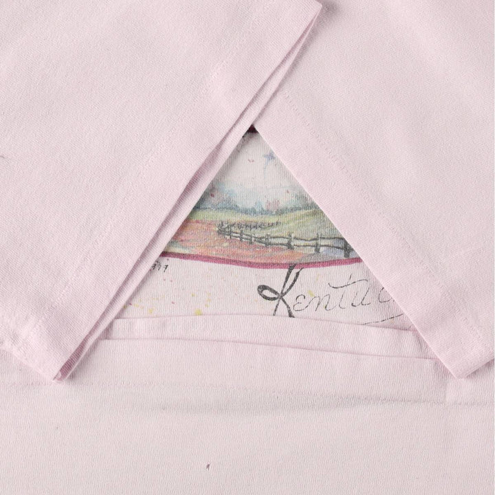 90'S Anvil Printed T-shirt, Made in USA, Men's L size, Vintage cotton pink type Vintage Second Hand