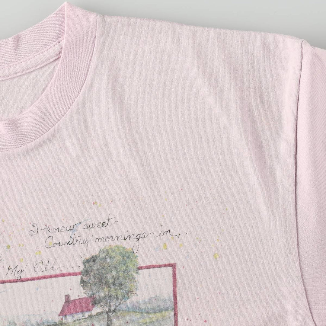 90'S Anvil Printed T-shirt, Made in USA, Men's L size, Vintage cotton pink type Vintage Second Hand
