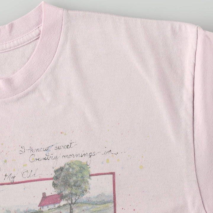 90'S Anvil Printed T-shirt, Made in USA, Men's L size, Vintage cotton pink type Vintage Second Hand