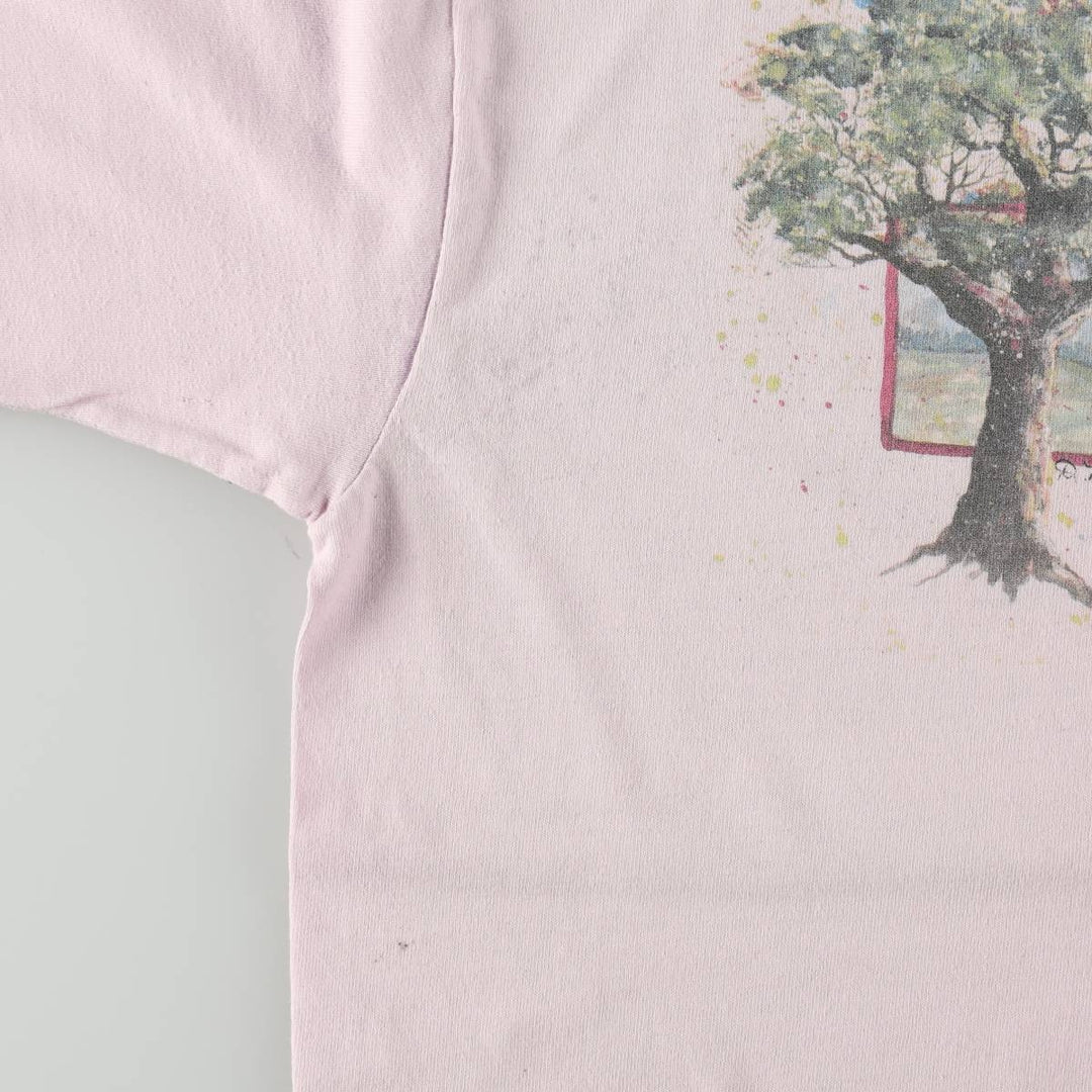 90'S Anvil Printed T-shirt, Made in USA, Men's L size, Vintage cotton pink type Vintage Second Hand