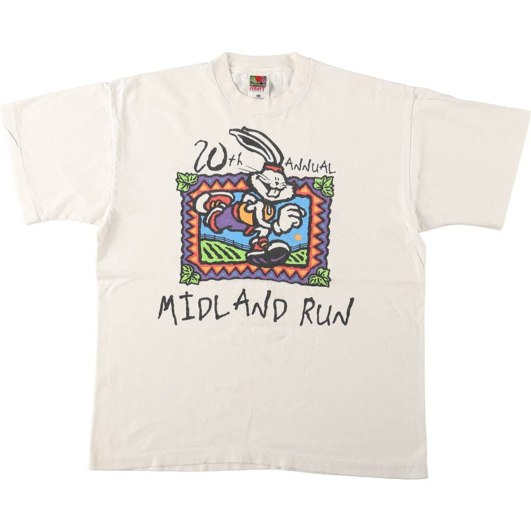 90'S Fruit of the Loom Heavy Cotton Print T-Shirt, Men's Size L (approx.), Vintage cotton white type Vintage Second Hand