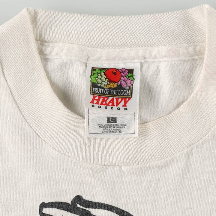 90'S Fruit of the Loom Heavy Cotton Print T-Shirt, Men's Size L (approx.), Vintage cotton white type Vintage Second Hand