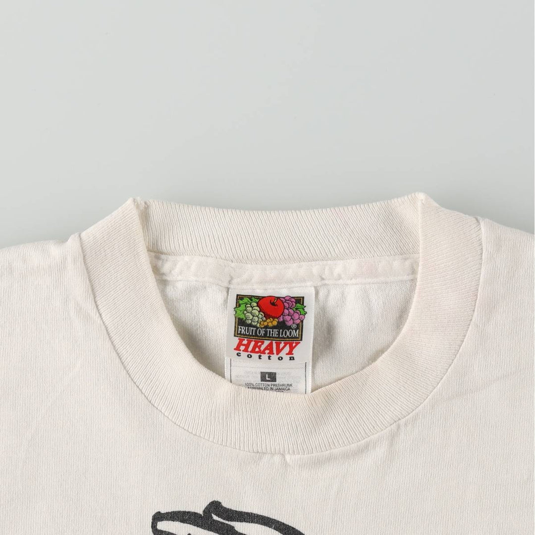 90'S Fruit of the Loom Heavy Cotton Print T-Shirt, Men's Size L (approx.), Vintage cotton white type Vintage Second Hand