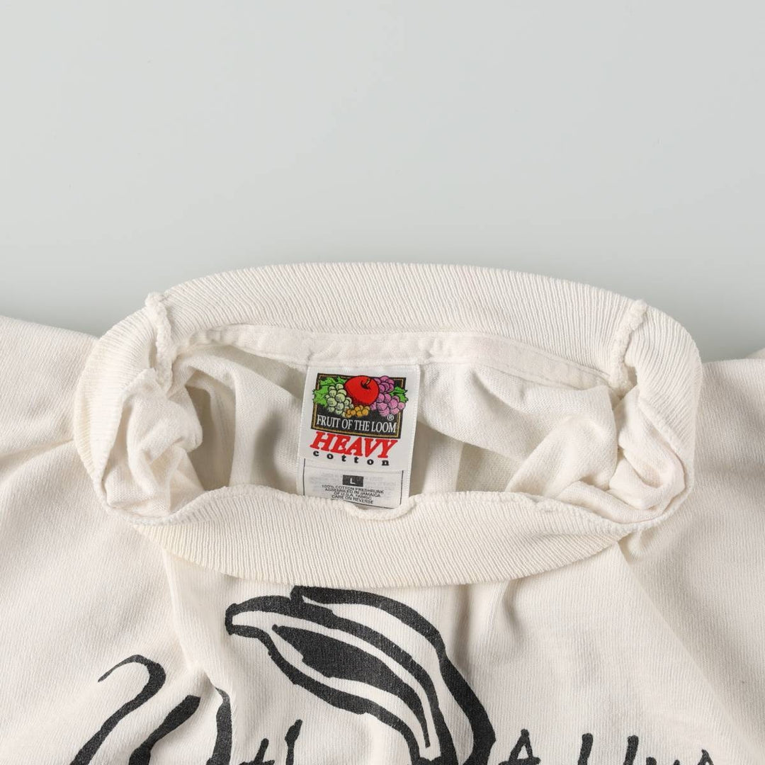 90'S Fruit of the Loom Heavy Cotton Print T-Shirt, Men's Size L (approx.), Vintage cotton white type Vintage Second Hand