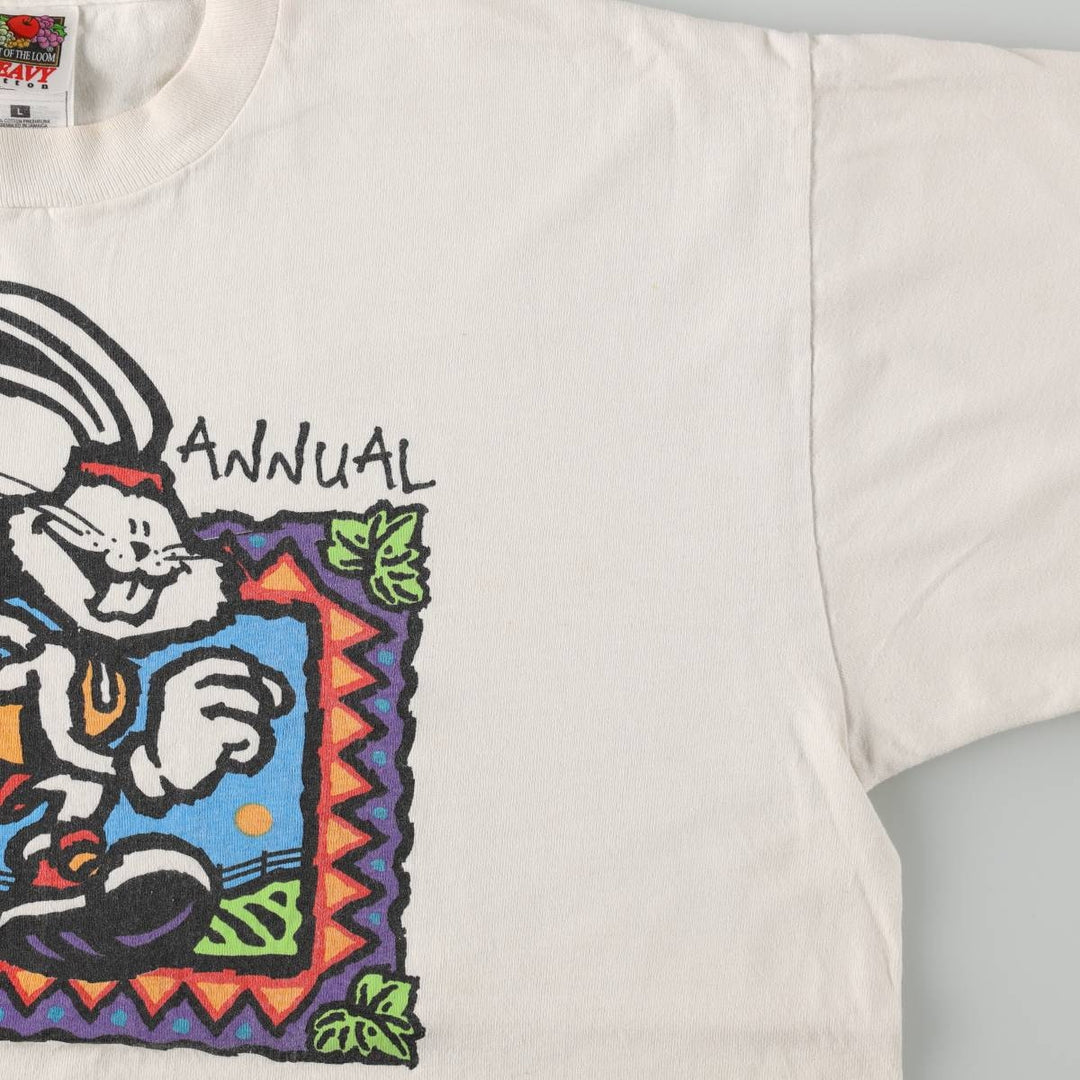 90'S Fruit of the Loom Heavy Cotton Print T-Shirt, Men's Size L (approx.), Vintage cotton white type Vintage Second Hand