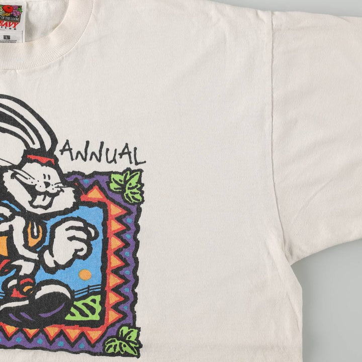 90'S Fruit of the Loom Heavy Cotton Print T-Shirt, Men's Size L (approx.), Vintage cotton white type Vintage Second Hand