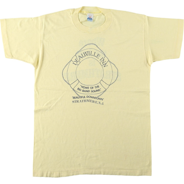 80'S Mason Print T-Shirt, Made in USA, Men's XL equivalent, Vintage cotton yellow type Vintage Second Hand
