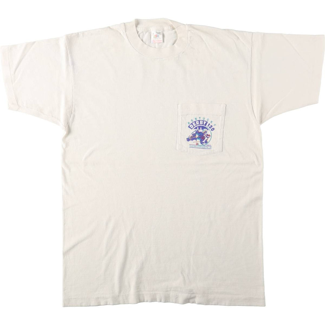 1990'S Fruit of the Loom Kentucky Derby 120 (USA-made, Men's Size L equivalent) Vintage cotton white type Vintage Second Hand