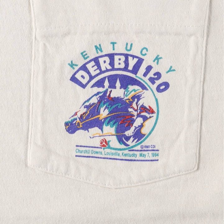 1990'S Fruit of the Loom Kentucky Derby 120 (USA-made, Men's Size L equivalent) Vintage cotton white type Vintage Second Hand