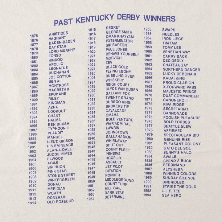1990'S Fruit of the Loom Kentucky Derby 120 (USA-made, Men's Size L equivalent) Vintage cotton white type Vintage Second Hand