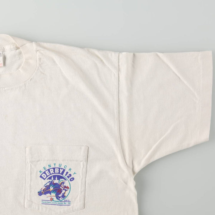 1990'S Fruit of the Loom Kentucky Derby 120 (USA-made, Men's Size L equivalent) Vintage cotton white type Vintage Second Hand