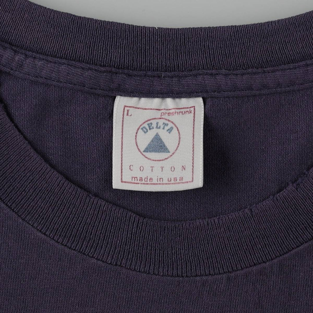 Delta Print T-Shirt, Made in USA, Men's Size L (approx.) cotton navy blue type Vintage Second Hand