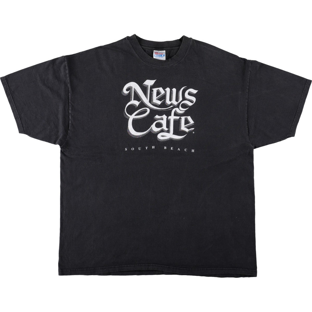 90s-00'S Hanes News Cafe advertising T-shirt, men's size XXL (approx.) cotton black type Vintage Second Hand