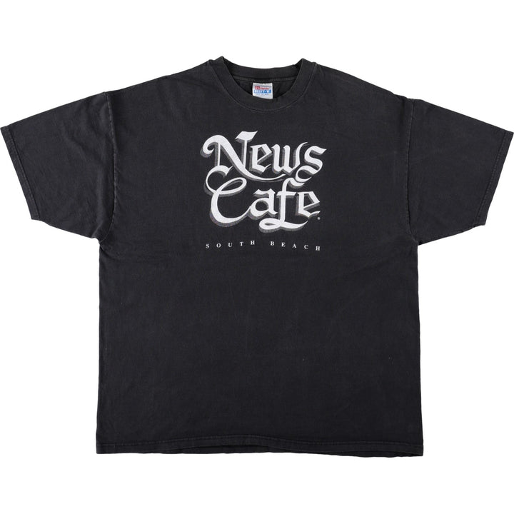 90s-00'S Hanes News Cafe advertising T-shirt, men's size XXL (approx.) cotton black type Vintage Second Hand