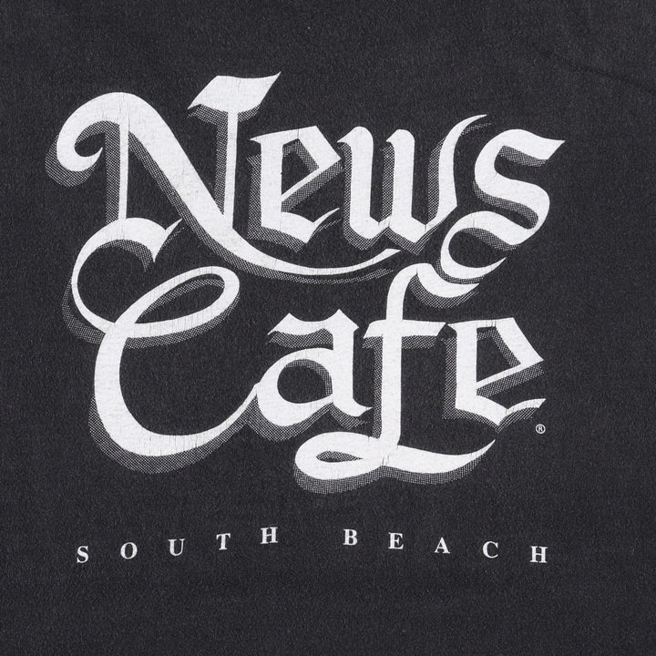 90s-00'S Hanes News Cafe advertising T-shirt, men's size XXL (approx.) cotton black type Vintage Second Hand