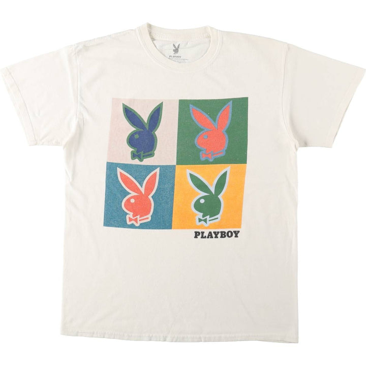PLAYBOY printed T-shirt, men's size M (equivalent to size M) cotton white type Vintage Second Hand
