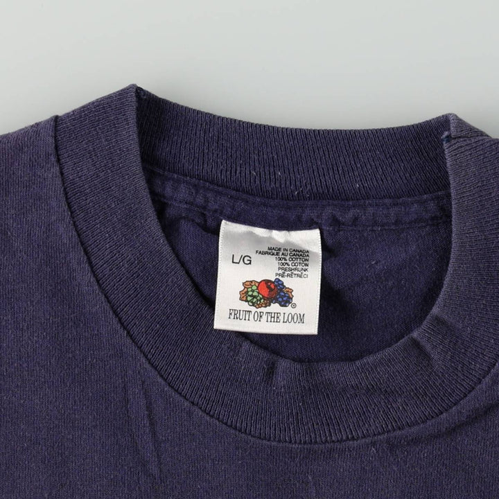 Vintage 90'S Fruit of the Loom print T-shirt, Made in Canada, Men's Size Large cotton navy blue type Vintage Second Hand