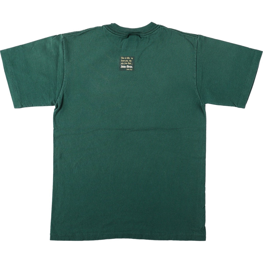 90'S message print T-shirt, made in USA, men's size S equivalent, vintage. cotton green type Vintage Second Hand