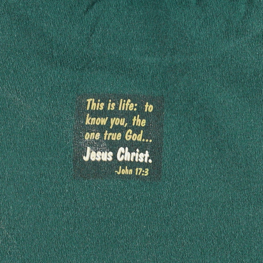 90'S message print T-shirt, made in USA, men's size S equivalent, vintage. cotton green type Vintage Second Hand