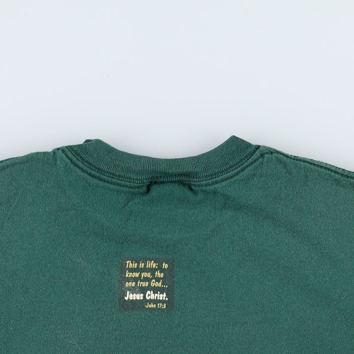 90'S message print T-shirt, made in USA, men's size S equivalent, vintage. cotton green type Vintage Second Hand