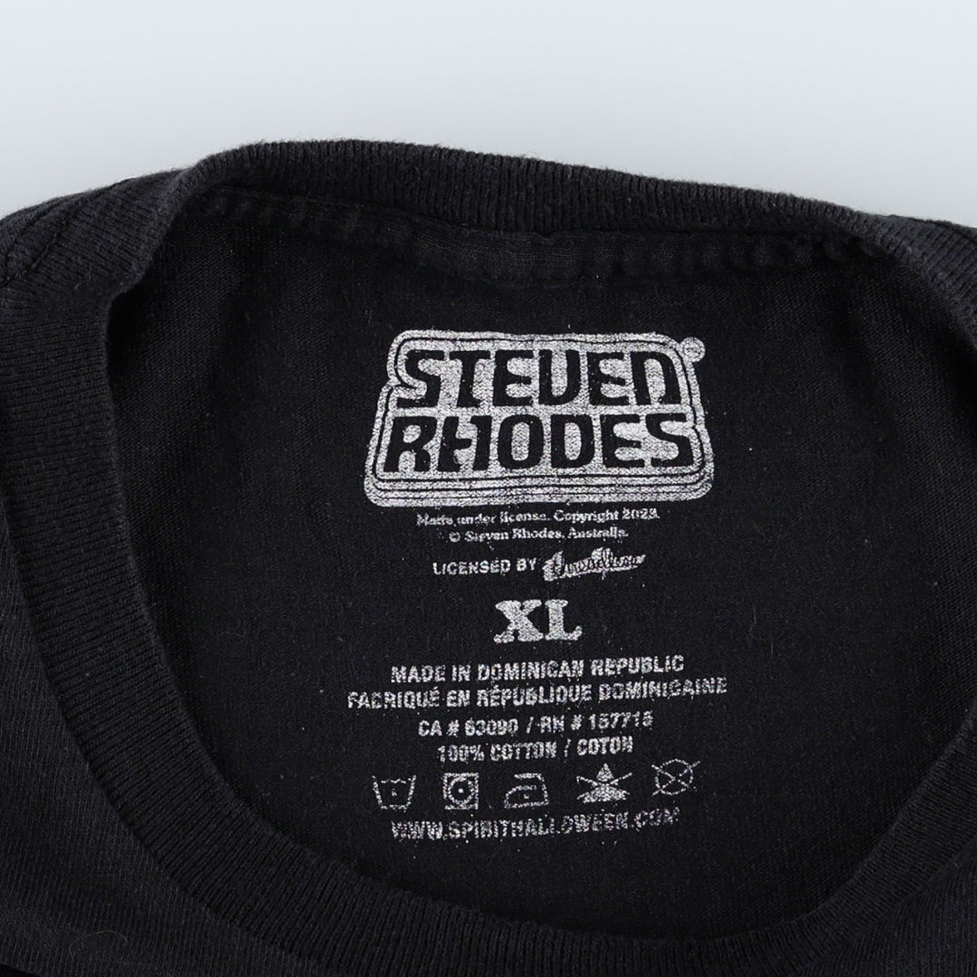 Steven Rhodes Animal Pattern Skull Pattern Print T-Shirt, Men's XL (approx.), Vintage cotton black type Vintage Second Hand