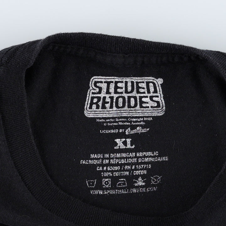 Steven Rhodes Animal Pattern Skull Pattern Print T-Shirt, Men's XL (approx.), Vintage cotton black type Vintage Second Hand