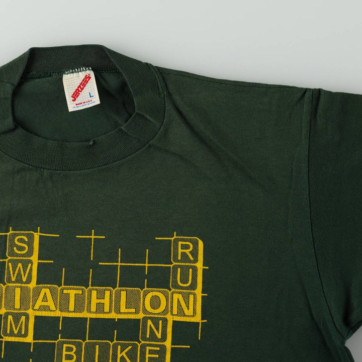 Vintage 80s-90'S Jerzees printed T-shirt, Made in USA, Men's Size L cotton Green type dark green Vintage Second Hand