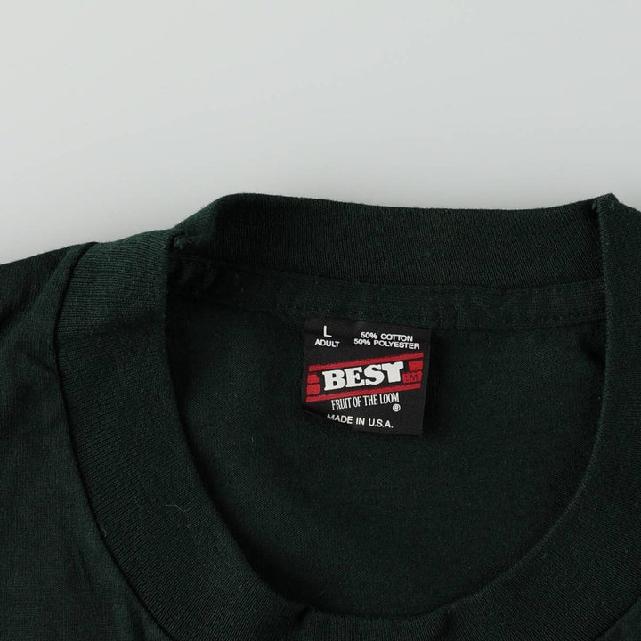 90'S Fruit of the Loom Best Printed T-shirt, Made in USA, Men's L size, Vintage cotton Green type dark green Vintage Second Hand