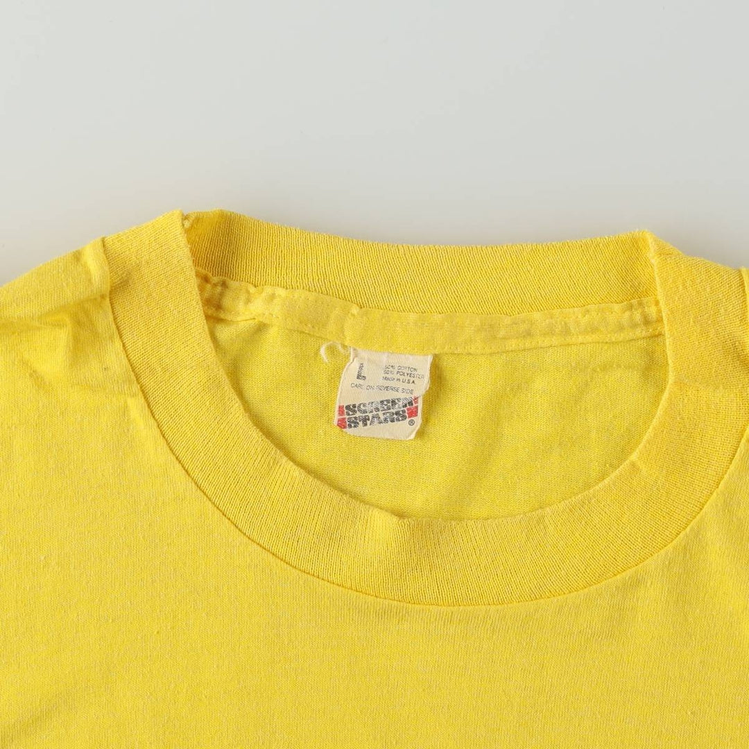 80'S Screen Stars advertising print T-shirt, Made in USA, Men's size L equivalent, Vintage cotton yellow type Vintage Second Hand