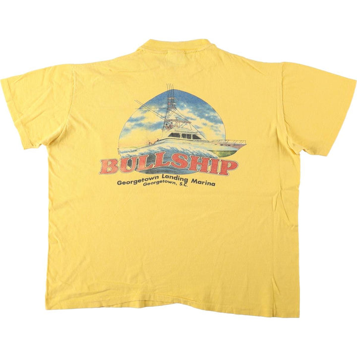 80'S Stedman HI CRU Print T-Shirt, Made in USA, Men's XL equivalent, Vintage cotton yellow type Vintage Second Hand