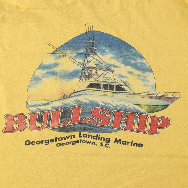 80'S Stedman HI CRU Print T-Shirt, Made in USA, Men's XL equivalent, Vintage cotton yellow type Vintage Second Hand