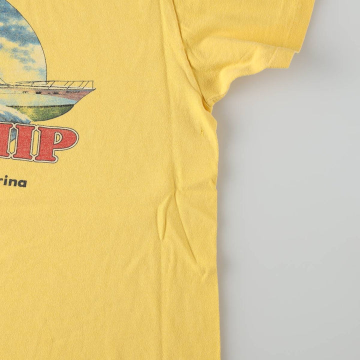 80'S Stedman HI CRU Print T-Shirt, Made in USA, Men's XL equivalent, Vintage cotton yellow type Vintage Second Hand