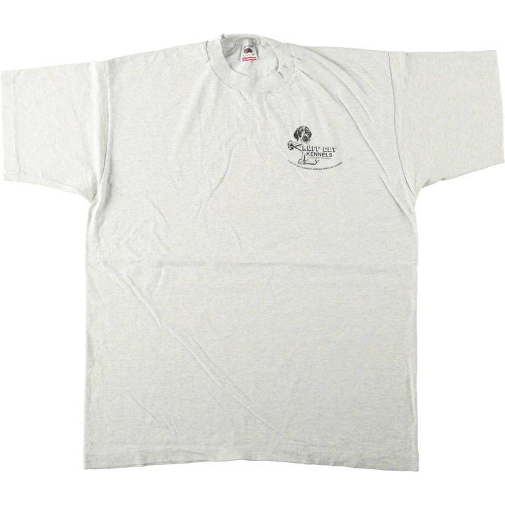 90'S Fruit of the Loom dog print t-shirt, made in USA, men's size XL equivalent, vintage. cotton white type Vintage Second Hand