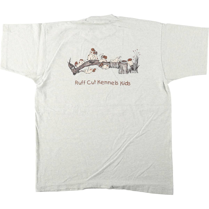 90'S Fruit of the Loom dog print t-shirt, made in USA, men's size XL equivalent, vintage. cotton white type Vintage Second Hand