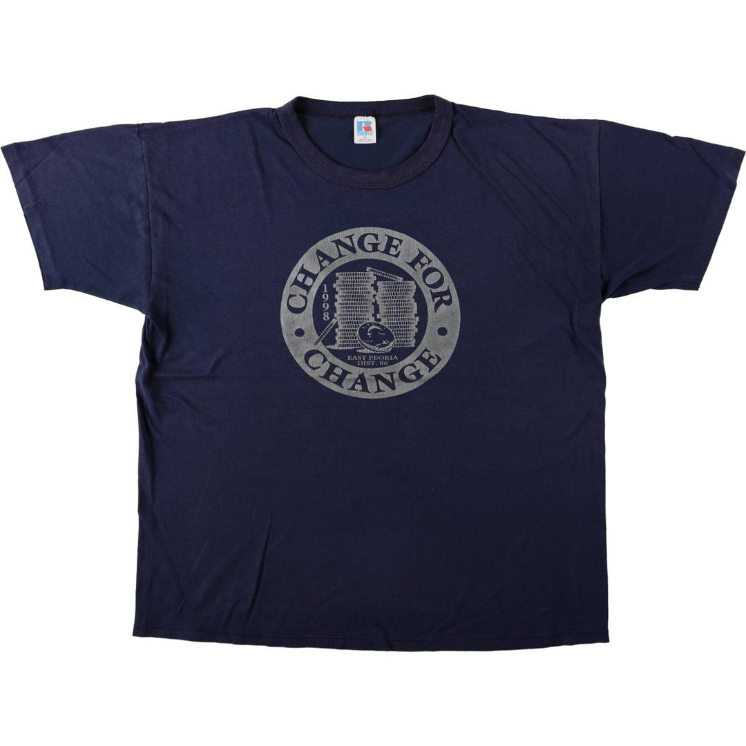 Vintage 90'S Russell print T-shirt, Made in USA, Men's XL cotton navy blue type Vintage Second Hand