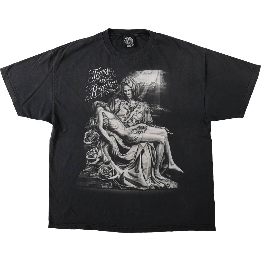 DGA Virgin Mary and Jesus Christ Print T-Shirt, Men's XXL (approx.) cotton black type Vintage Second Hand