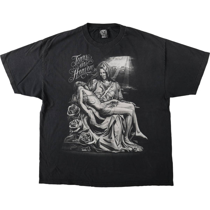 DGA Virgin Mary and Jesus Christ Print T-Shirt, Men's XXL (approx.) cotton black type Vintage Second Hand