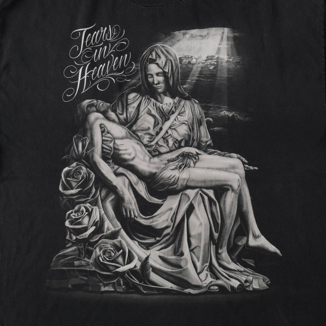 DGA Virgin Mary and Jesus Christ Print T-Shirt, Men's XXL (approx.) cotton black type Vintage Second Hand