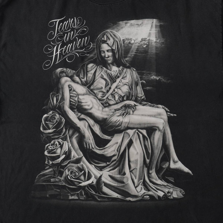 DGA Virgin Mary and Jesus Christ Print T-Shirt, Men's XXL (approx.) cotton black type Vintage Second Hand