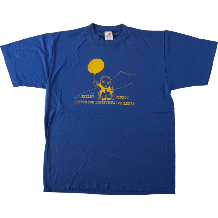 Vintage 80s-90'S Jerzees Printed T-Shirt, Made in USA, Men's XL cotton blue type Vintage Second Hand