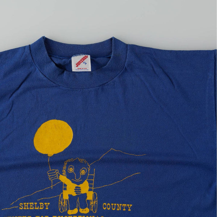 Vintage 80s-90'S Jerzees Printed T-Shirt, Made in USA, Men's XL cotton blue type Vintage Second Hand