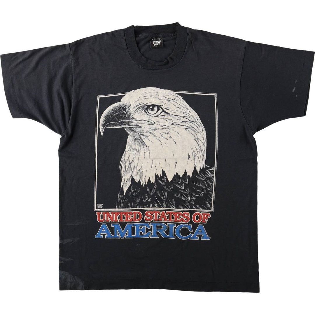 90'S Screen Stars Print Eagle Pattern Animal T-Shirt, Made in USA, Men's XL (approx.), Vintage cotton black type Vintage Second Hand