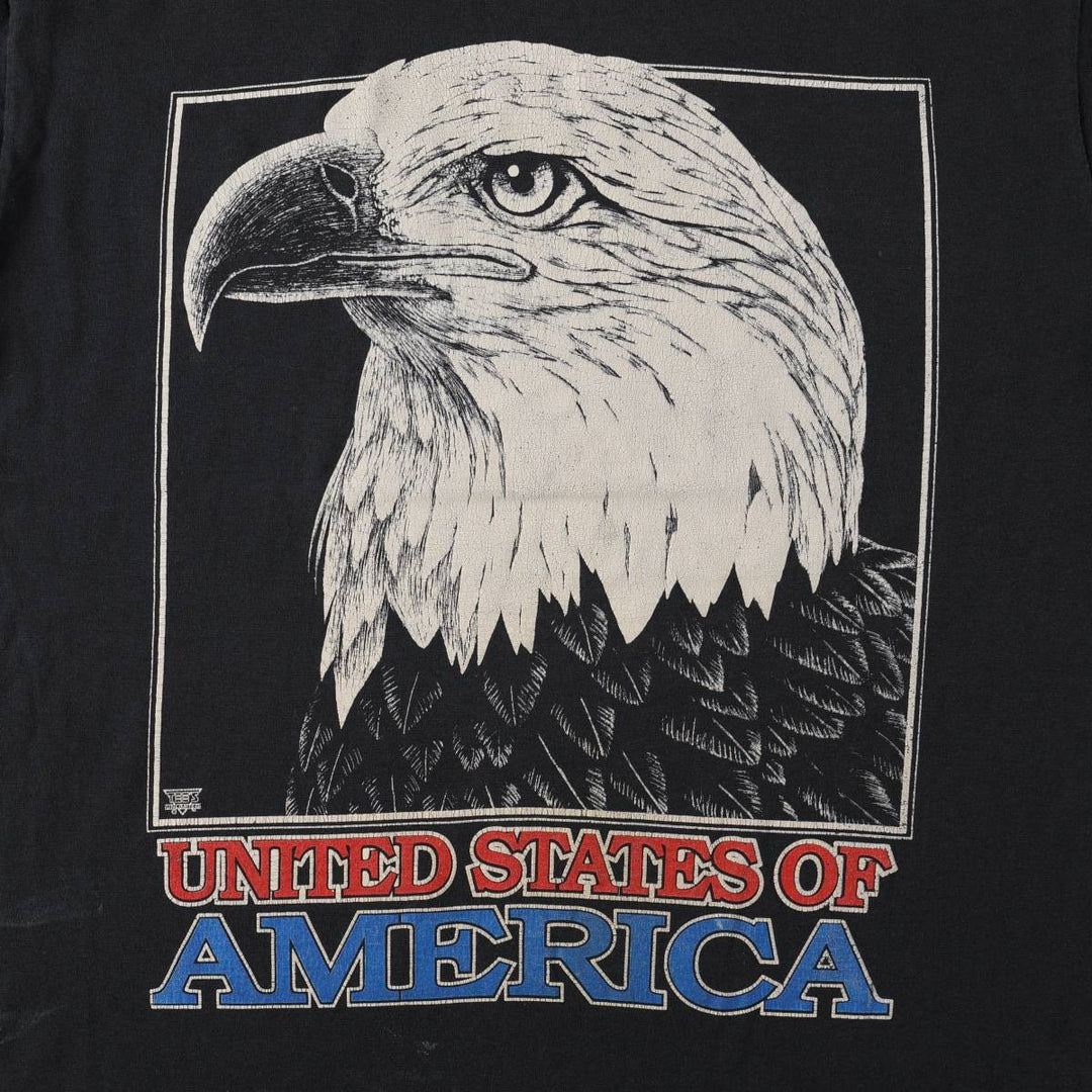90'S Screen Stars Print Eagle Pattern Animal T-Shirt, Made in USA, Men's XL (approx.), Vintage cotton black type Vintage Second Hand