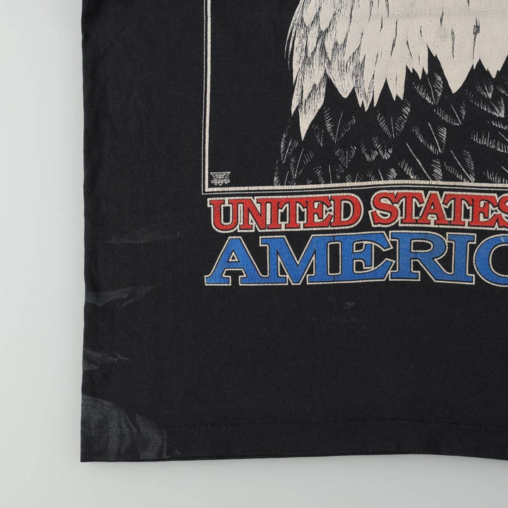 90'S Screen Stars Print Eagle Pattern Animal T-Shirt, Made in USA, Men's XL (approx.), Vintage cotton black type Vintage Second Hand