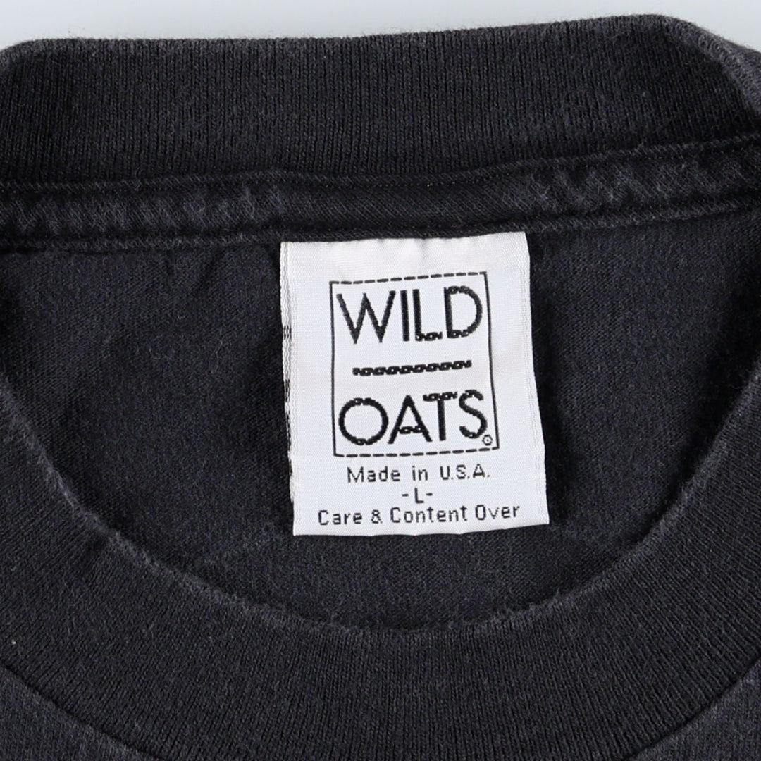 90'S WILD OATS Advertising T-Shirt, Made in USA, Men's Size L (Equivalent), Vintage cotton black type Vintage Second Hand
