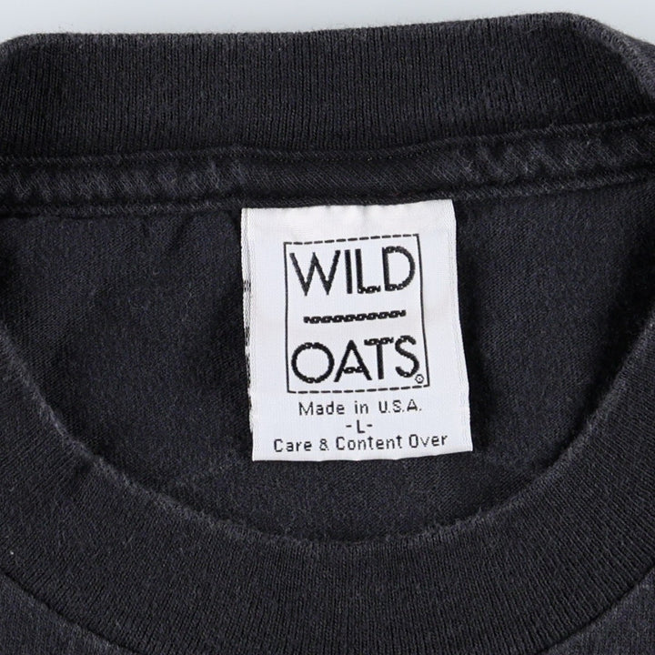 90'S WILD OATS Advertising T-Shirt, Made in USA, Men's Size L (Equivalent), Vintage cotton black type Vintage Second Hand